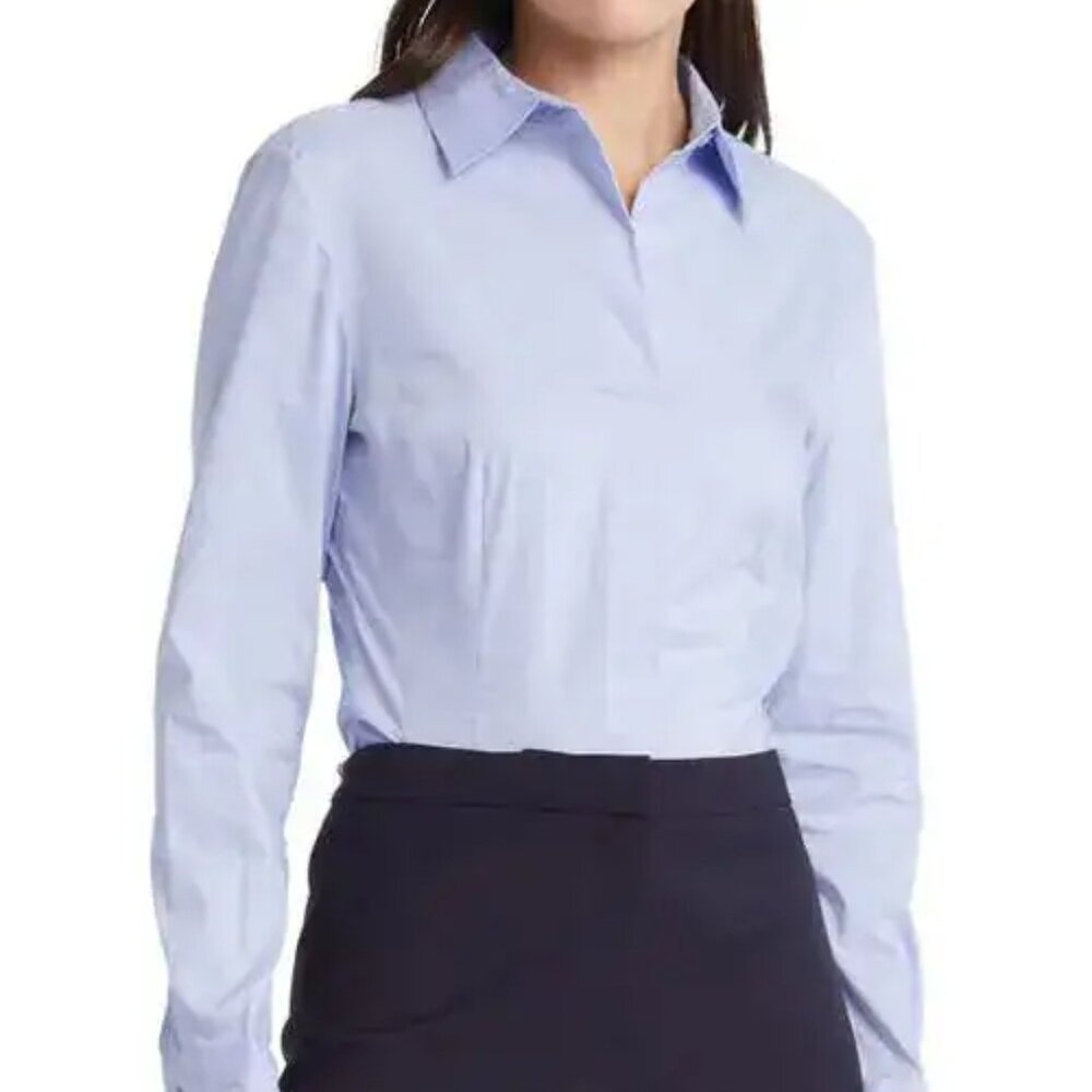 Boss IT 42 US 6 Blue Long Sleeved Collared Button Down Bashinah Cotton Blouse - Picture 1 of 5